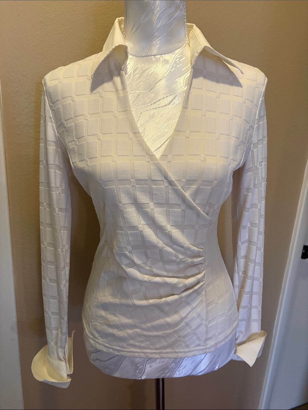 Naracamicie White Cream Wrap-Front Long Sleeve Blouse
